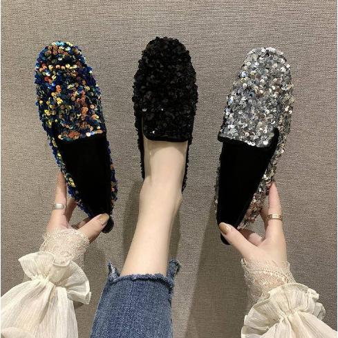パンプス レディース スパンコール ぺたんこ フラット スリッポン シューズ 靴 カジュアル おしゃれColorシルバー ブルー 黒 ゴールドSize:35（22.5cm）/36（23.0cm）/37