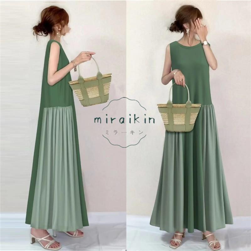 miraikin■素材：ポリエステル■伸縮性：なし 透け感：なし■販売内容：ワンピース■色：グリーン■サイズ詳細情報：約フリーサイズ:着丈126cm バスト102cm 肩幅38cmリゾート風夏ワンピー