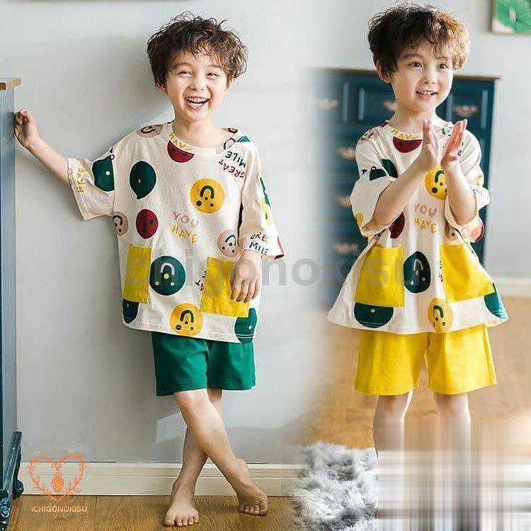 ■商品名パジャマ キッズ 半袖 150 160 120 綿 子供パジャマ 子供服 セットアップ 春夏 ルームウェア 冷房対応 Tシャツ ショートパンツ 寝間着 部屋着 可愛い■サイズ100cm/110