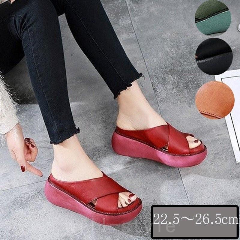 サンダル レディース 大きいサイズ 22.5~26.5CM 厚底 ヒール 春夏 履きやすい シューズ おしゃれ カジュアル 美脚 ウェッジサンダル &starf;ヒール高さ：5cm素材合成皮革