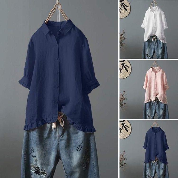トップス シャツ ブラウス シャツブラウス 半袖シャツ 半袖シャツブラウス レディース チュニック 40代 半袖 夏 5分袖 リネン 綿麻 綿 麻 無地 カットソー 体型カバー ゆったり 大きいサイズ