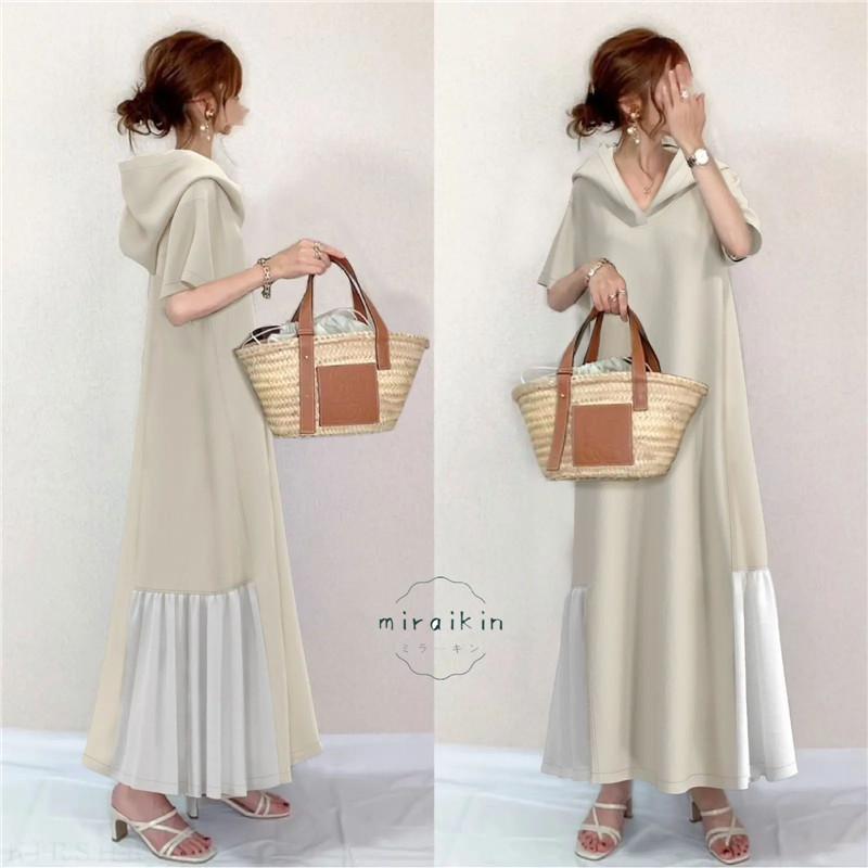 miraikin■素材：ポリエステル■伸縮性：なし 透け感：なし■販売内容：ワンピース■色：カーキ■サイズ詳細情報：約S:着丈119cm バスト98cm 袖丈23cm M:着丈120cm バスト102