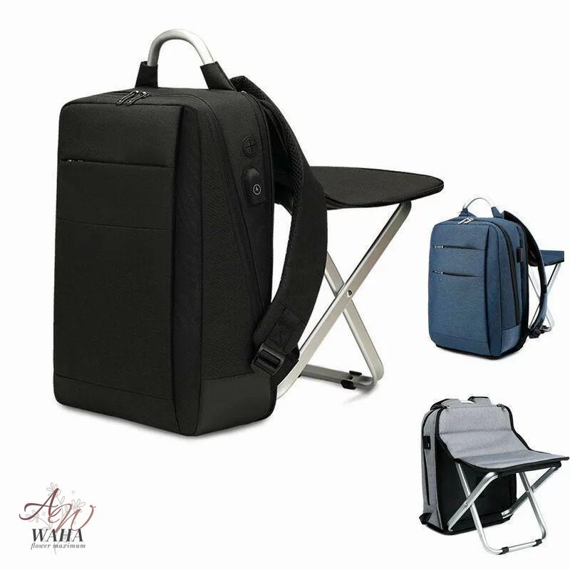 素材: ナイロン アルミ カラー：ネイビー、グレー、ブラック サイズ：高さ41cm×横31cm×幅11cm 耐荷重：約120kg リュックと椅子の両方が一体化されたバックパックチェアです。 15.6イ