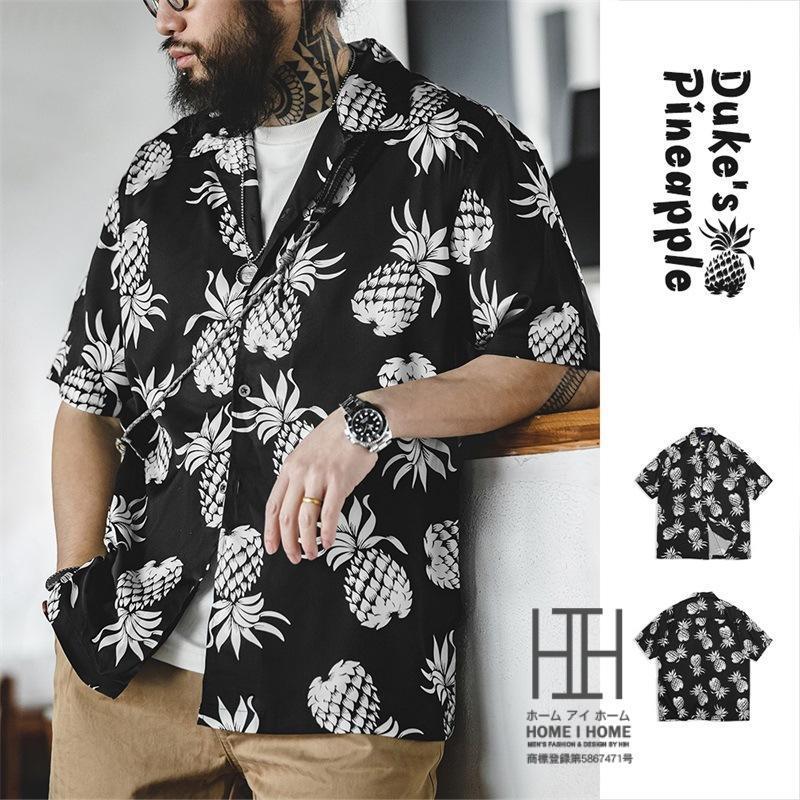 かりゆしウェア アロハシャツ メンズ 半袖シャツ 夏 大きいサイズ 柄シャツ パイナップル柄 黒 白 キューバシャツ 半袖シャツ メンズシャツ カジュアルシャツ【カラー】画像色【素材】98％ポリエステ