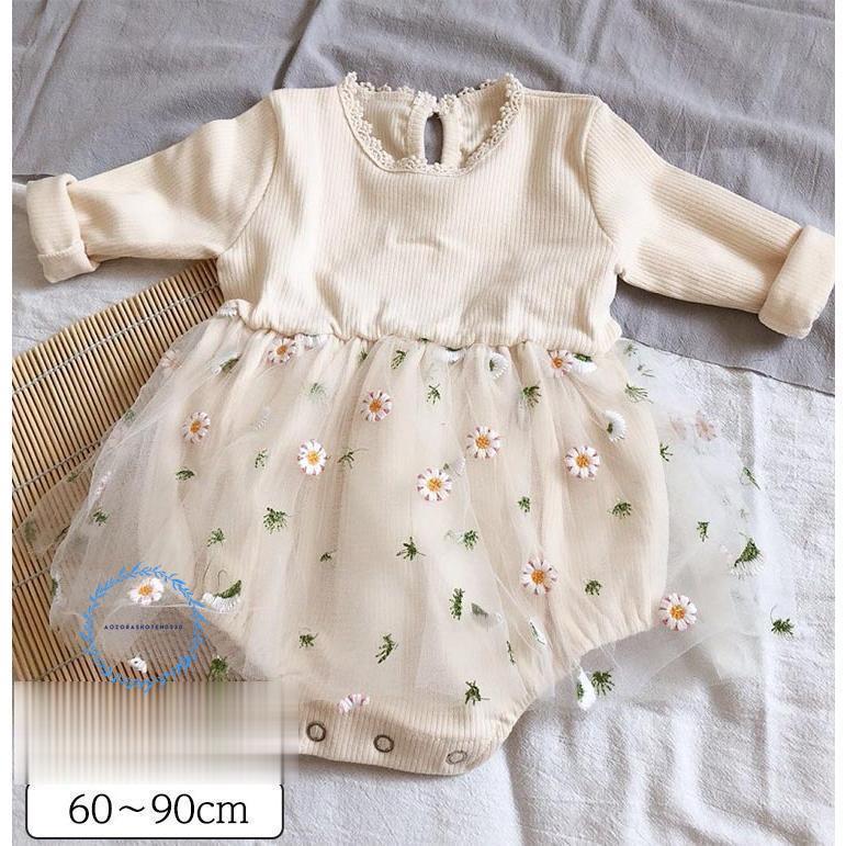 【商品名】花柄 チュール ロンパース ベビー服 女の子 60 70 80 90 長袖 カバーオール 子供服 赤ちゃん【季節】春 秋冬【イベント】結婚式 誕生日 お宮参り 誕生日会 お祝い こどもの日 